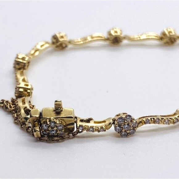 Sold!!! LeVian 14k Yellow Gold 1.39 CTW Diamond Link Safety Chain Bracelet - Picture 3 of 12